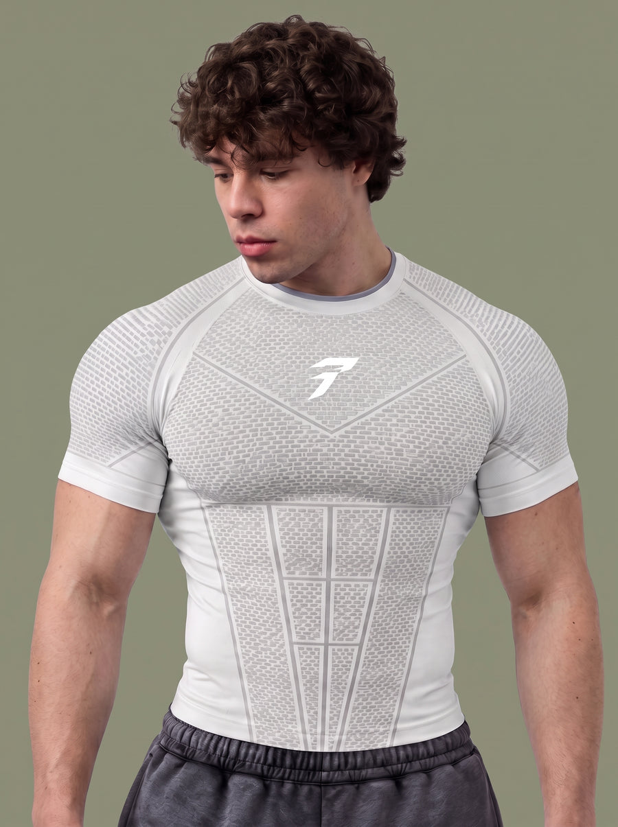 Men’s White Performance Compression Gym Shirt – Short Sleeve