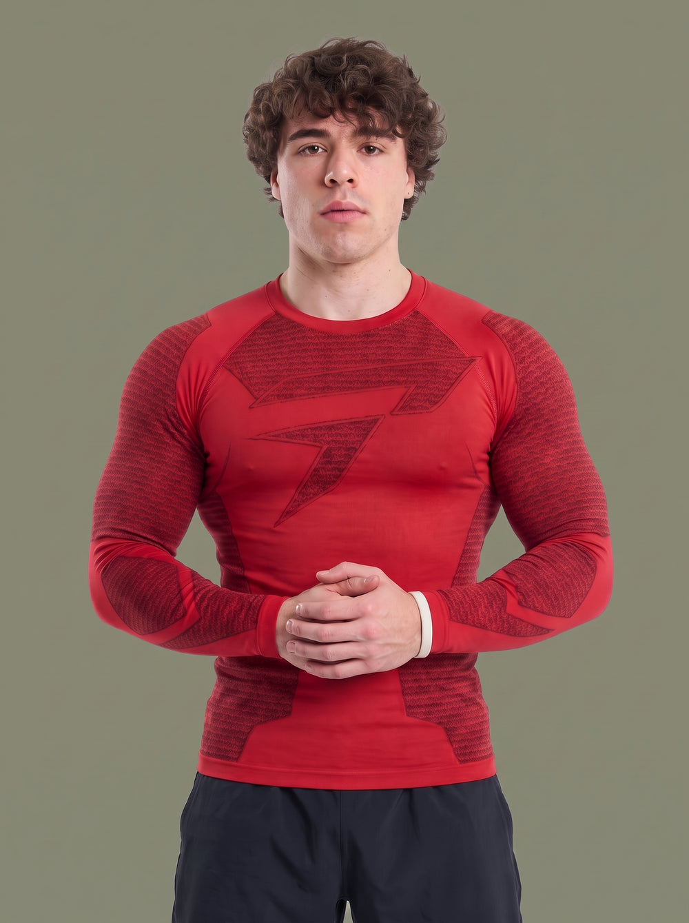Men's Red Compression Gym Shirt – Long Sleeve Athletic Workout Top