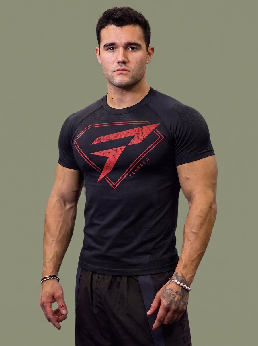 Men's Black Graphic Gym T-Shirt – Short Sleeve Athletic Workout Top