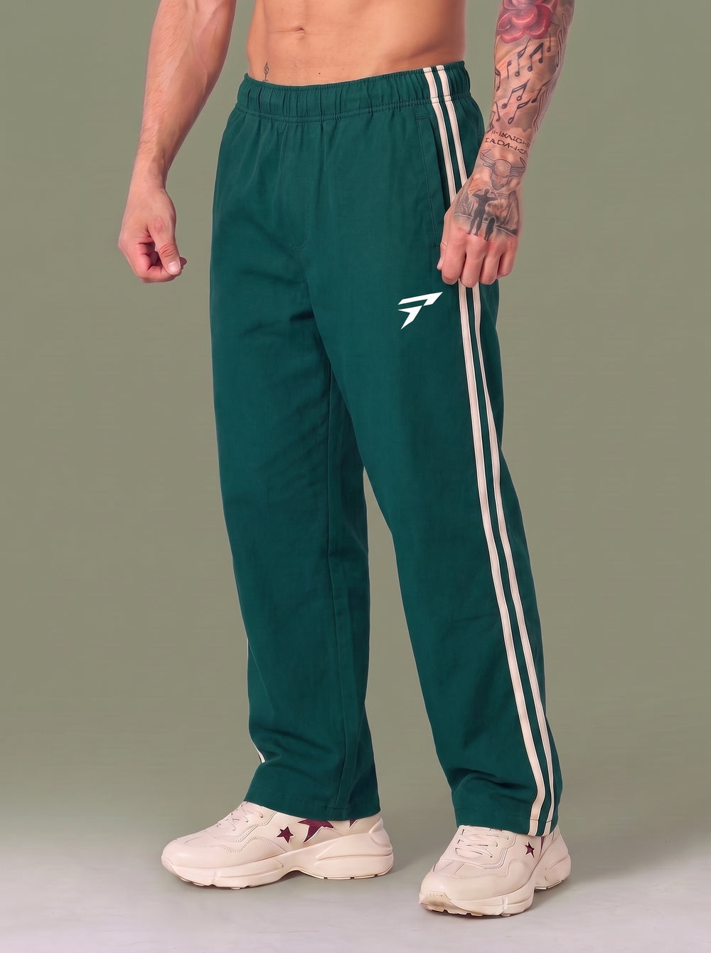 Men’s Green Sports Trouser – Side Stripe